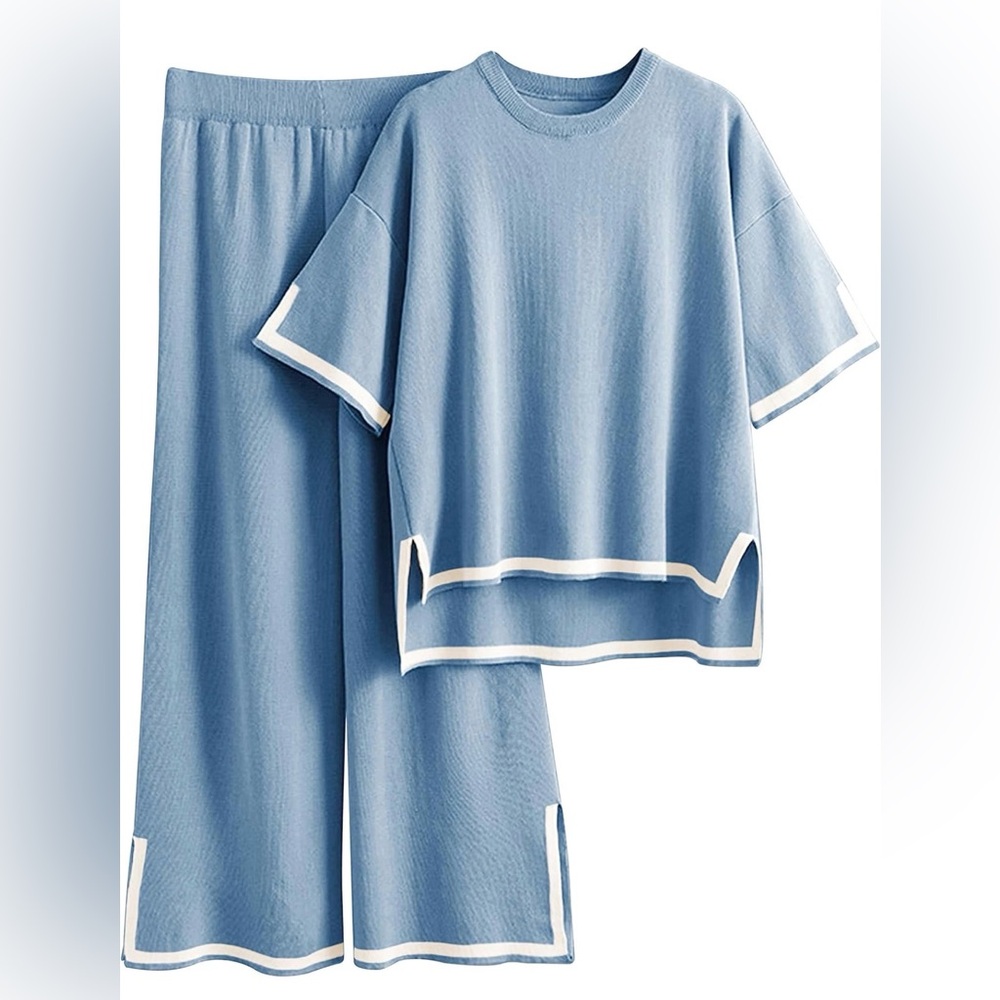 Glienst Women’s Casual Comfy Pajama Lounge Set - Baby Blue, Small